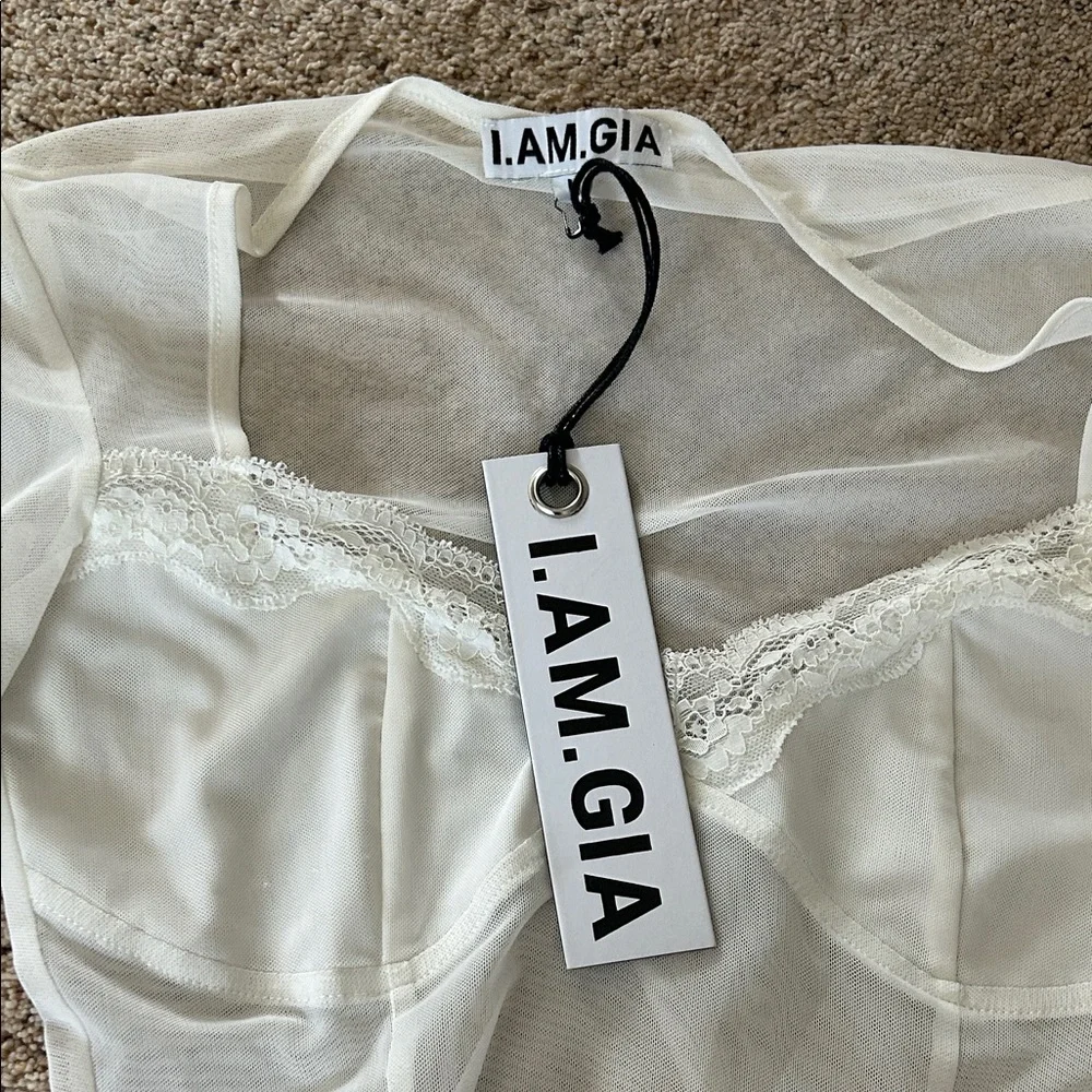 I.AM.GIA NWT Gianna White Sheer Long Sleeve Sheer Crop Top Shirt **Size M** 🔥🔥 - Picture 6 of 6